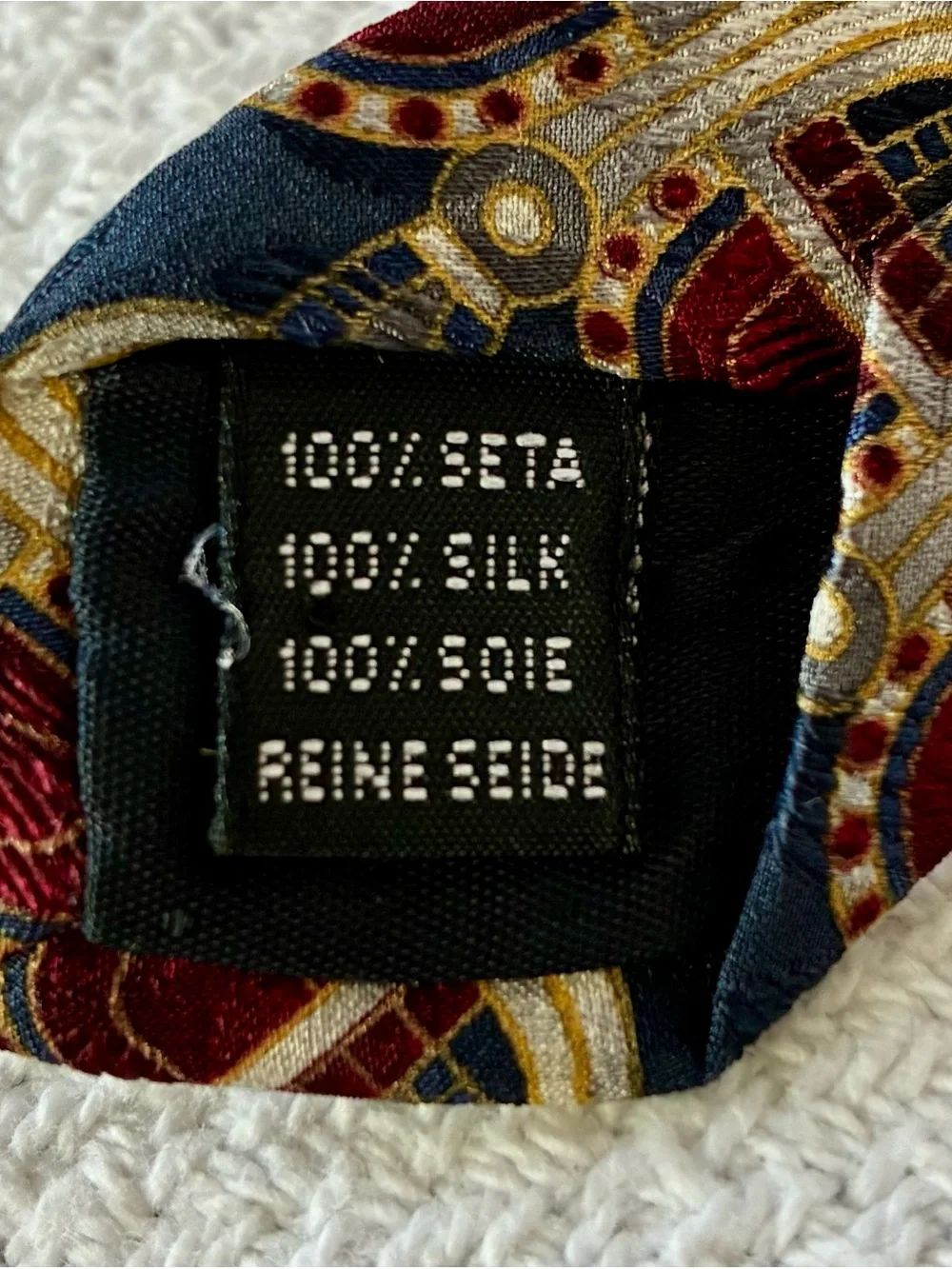 Pavia Made in Italy 100% Silk Tie With Gold and Burgundy Art Deco Pattern